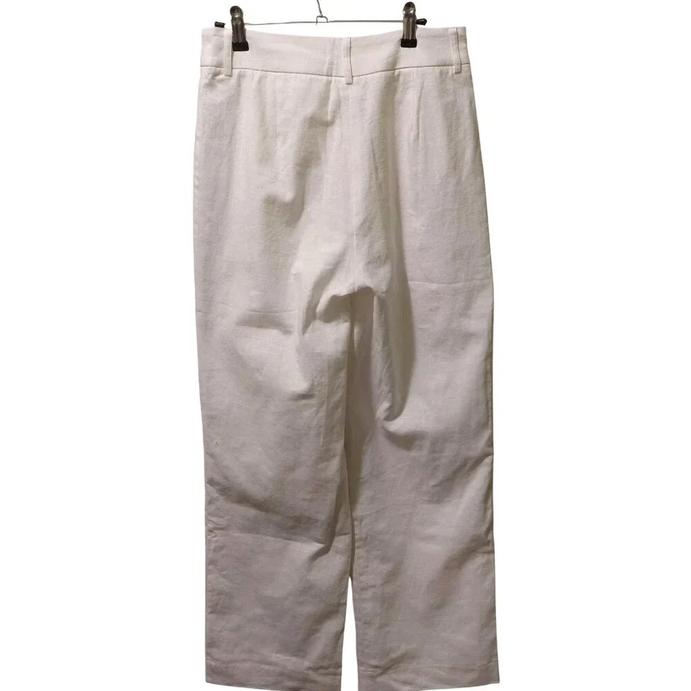 NWT Commense Womens White Linen-Blend Wide Leg Pants Small~Pockets~Spring~Summer - Picture 2 of 9